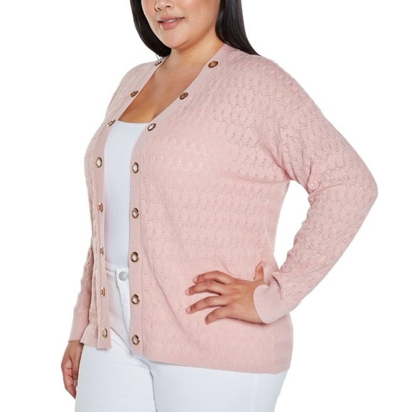 NWT Belldini Pink Grommet Open Front Cardigan 3X - Picture 4 of 7